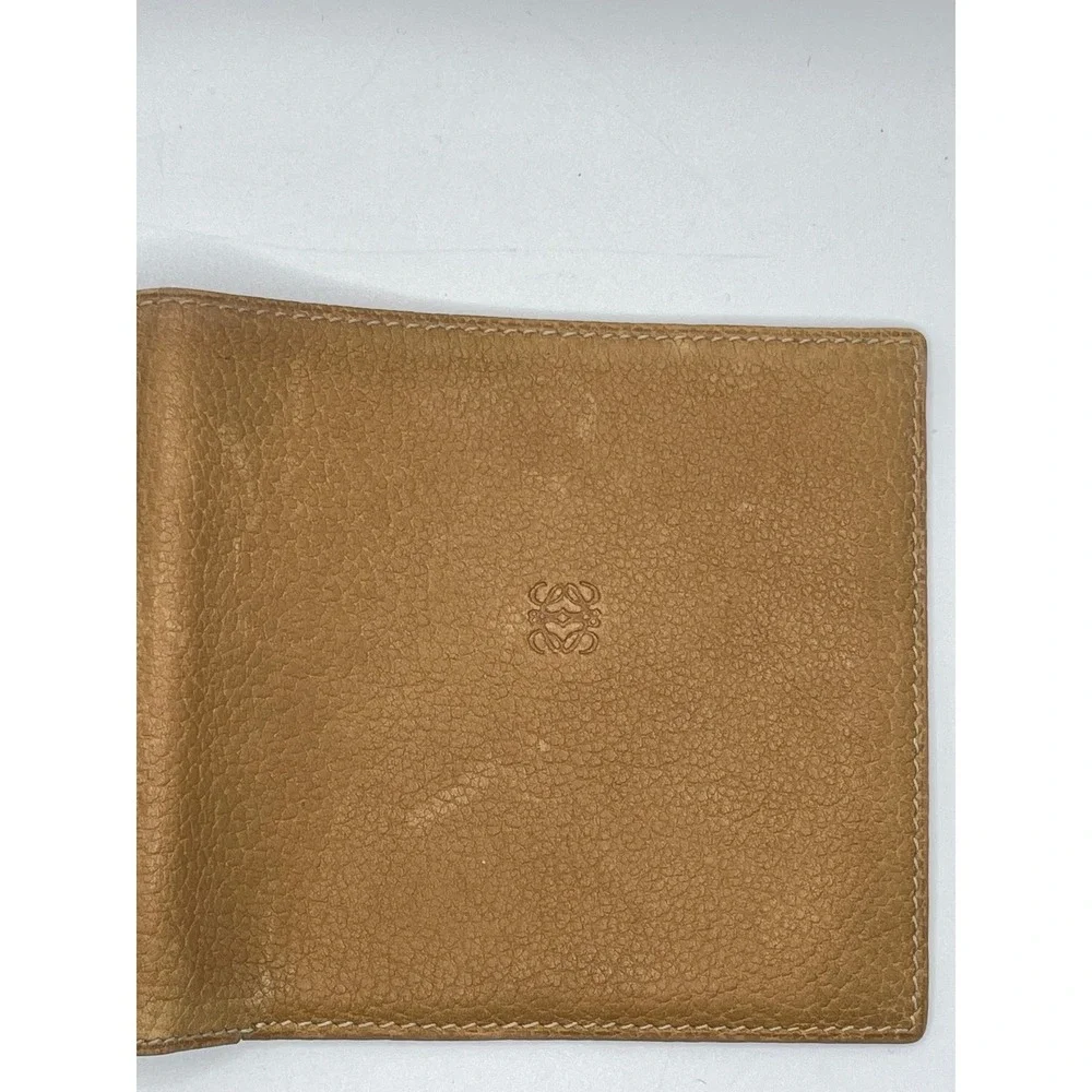 Loewe Vintage Tan Pebbled Leather Bifold Wallet Brown Interior Anagram Box#840